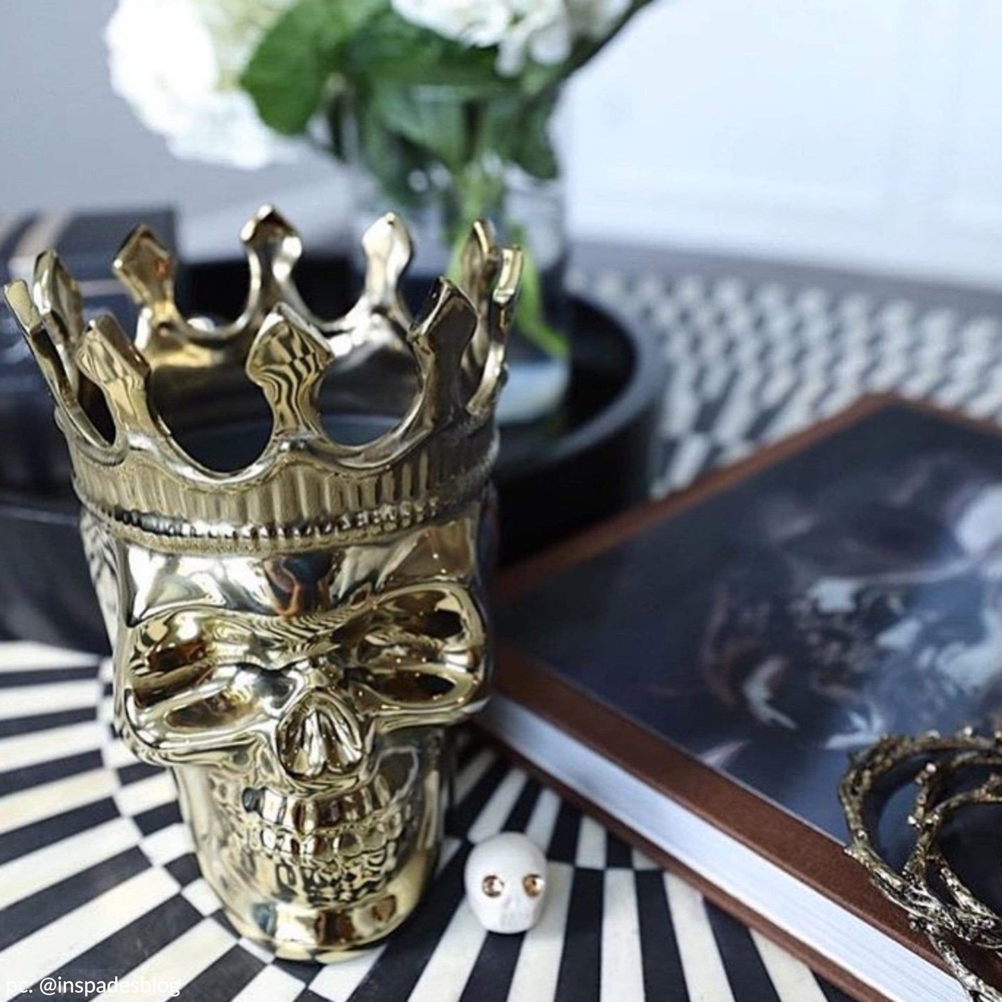 Gold Bonaparte Skull Candle, 23.3 oz. - Wood Charnel Scent