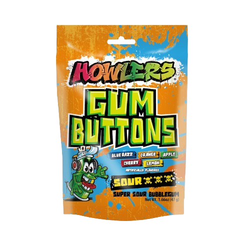 Albert's Howlers Sour Gum Buttons 1.66 Ounce Bag - 12 Count Display Box