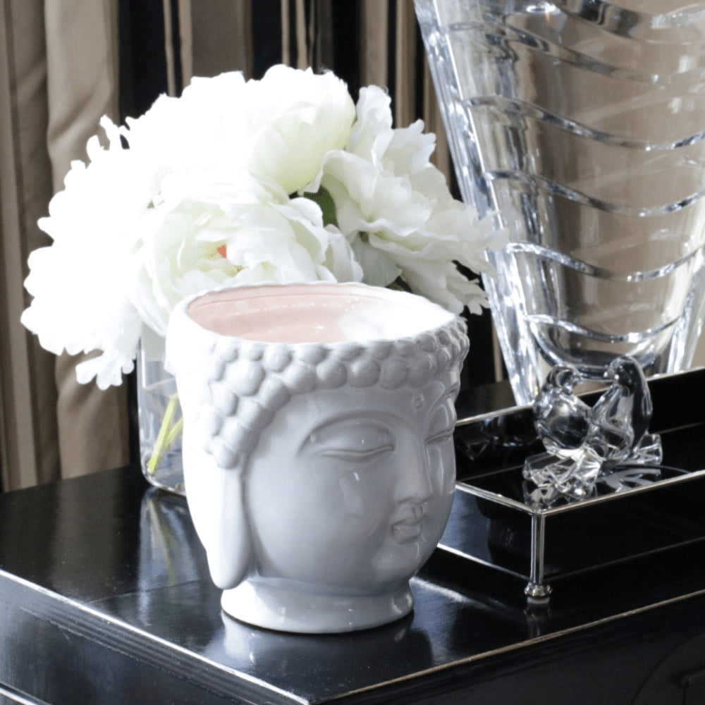 Metallic White Buddha Double Wick Candle, French Gardenia Fragrance, 40 oz