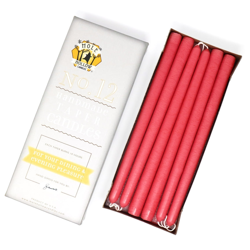 Mole Hollow Candles, 12" Unscented Taper Candle, Set of 12 - Choose from 39 Colors!