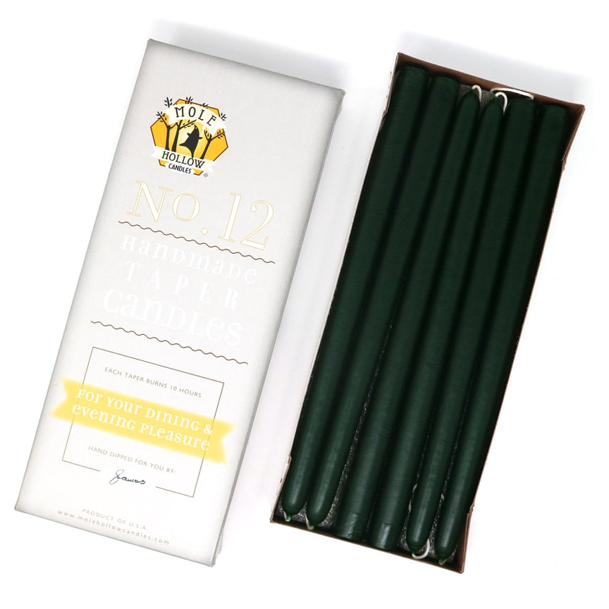 Mole Hollow Candles, 12" Unscented Taper Candle, Set of 12 - Choose from 39 Colors!