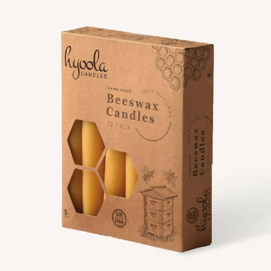 Yellow Beeswax Candles- 5 Hours - 12 Pack