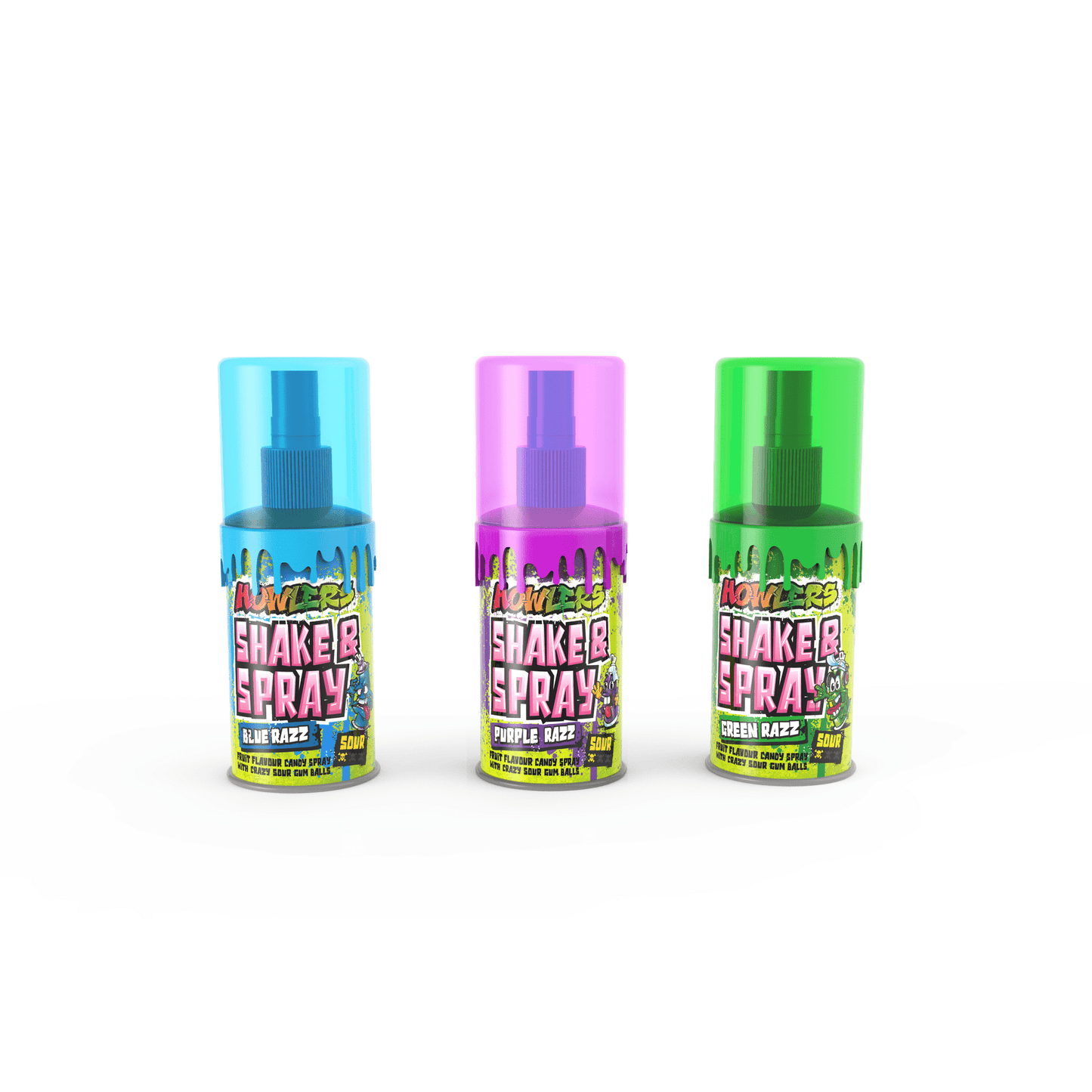 Alberts Howlers Shake and Spray, Sour Spray with Crazy Sour Gumballs 2.03 Ounce - 12 Count Display Box