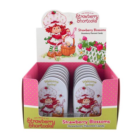 Strawberry Shortcake Strawberry Blossoms Easter Strawberry Flavored Candy, 1 Ounce Tin - 12 Count Display Box