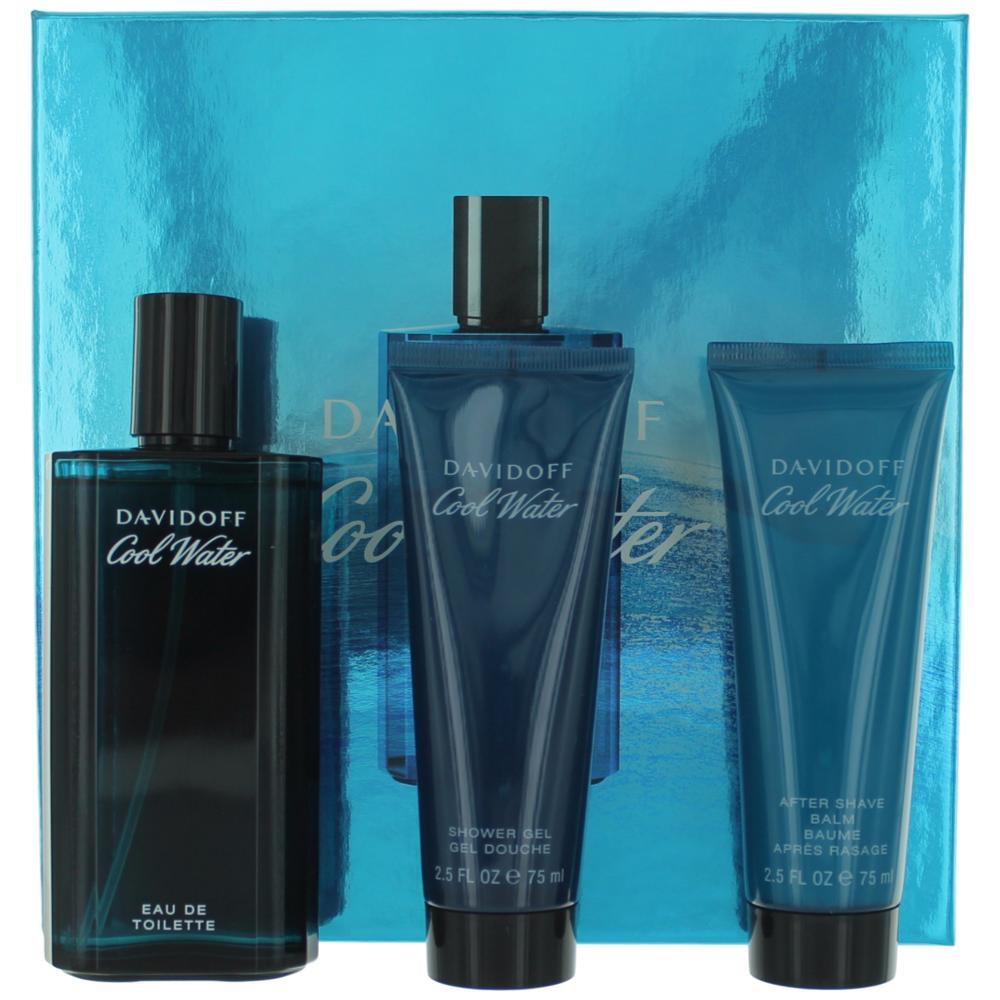 Davidoff Cool Water 3 Piece Gift Set for Men (1.4 oz EDT + 1.7 oz After Shave Balm + 1.7 oz Shower Gel)