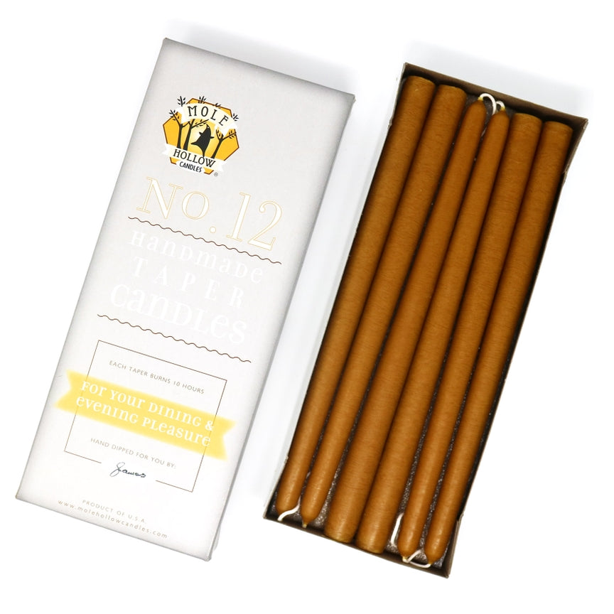 Mole Hollow Candles, 12" Unscented Taper Candle, Set of 12 - Choose from 39 Colors!