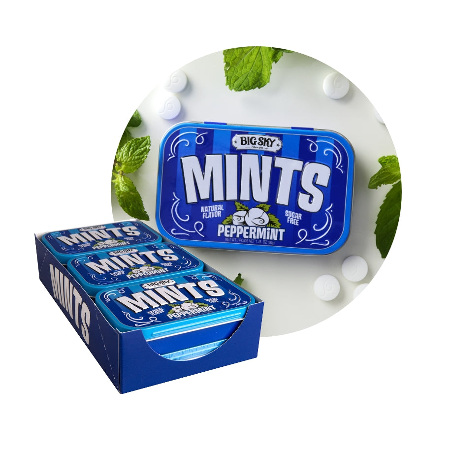 Big Sky Sugar Free Mint Candy, 1.76 Ounce (50g) Tin - 6 Count Display Tray