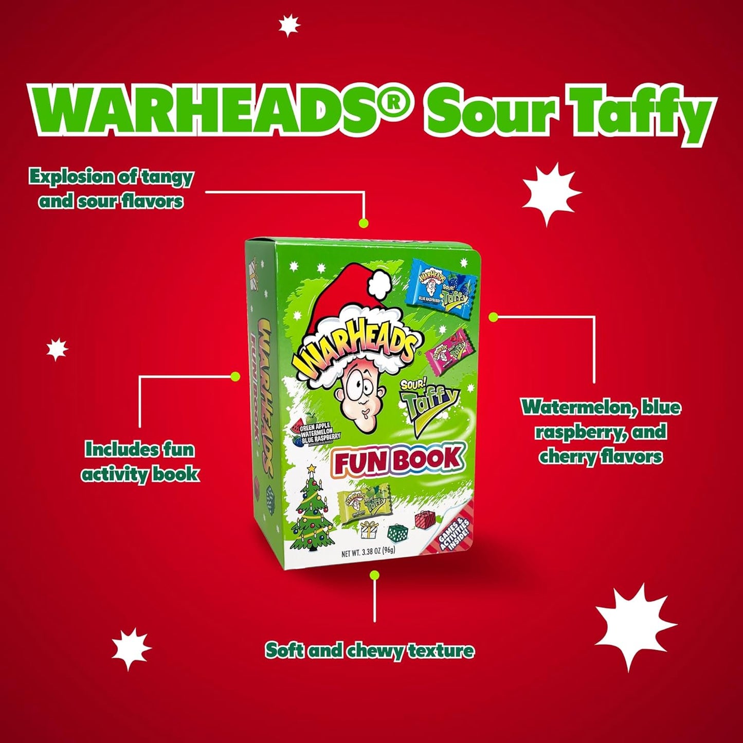 WarHeads Sour Taffy Christmas Holiday Fun Book, 3.38 Ounce