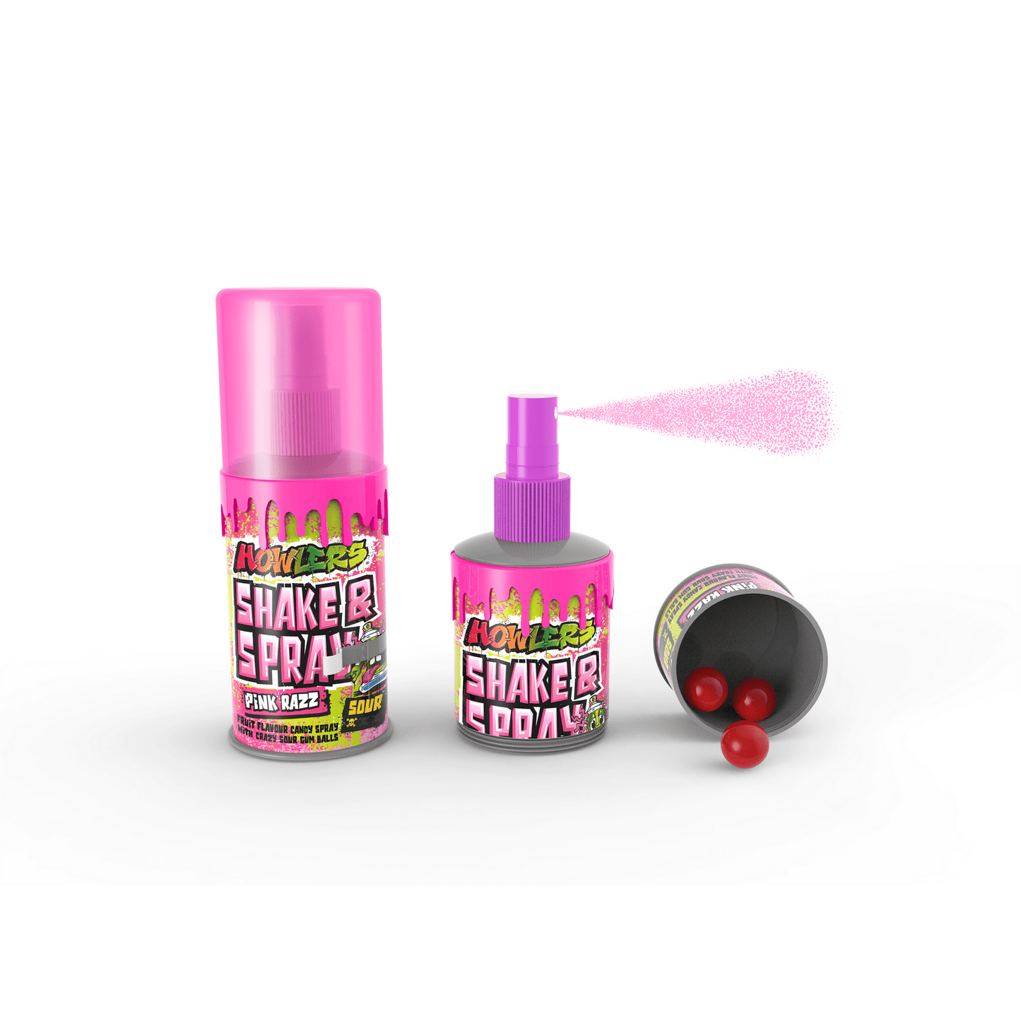 Alberts Howlers Shake and Spray, Sour Spray with Crazy Sour Gumballs 2.03 Ounce - 12 Count Display Box