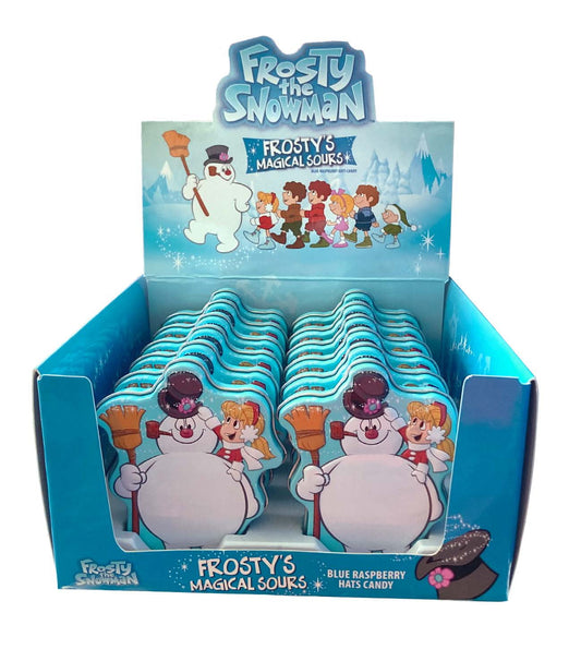 Holiday Christmas Frosty the Snowman, Frosty's Magical Sours, Blue Raspberry Candy Tin