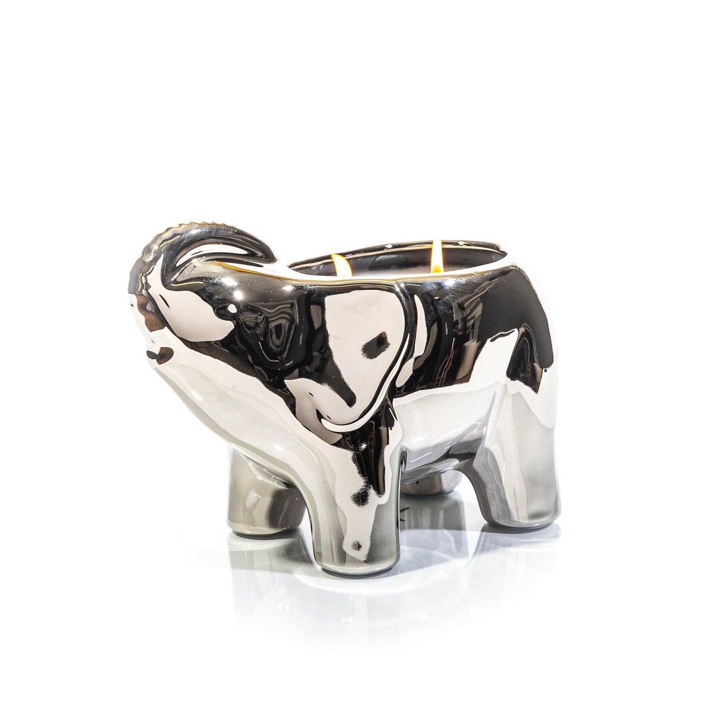 Metallic Silver Elephant Double Wick Candle, Midnight Orchid Fragrance, 28 oz