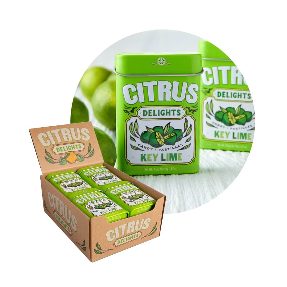Citrus Delights Candy, 1.07 Ounce (30g) Tin - 12 Count Display Box