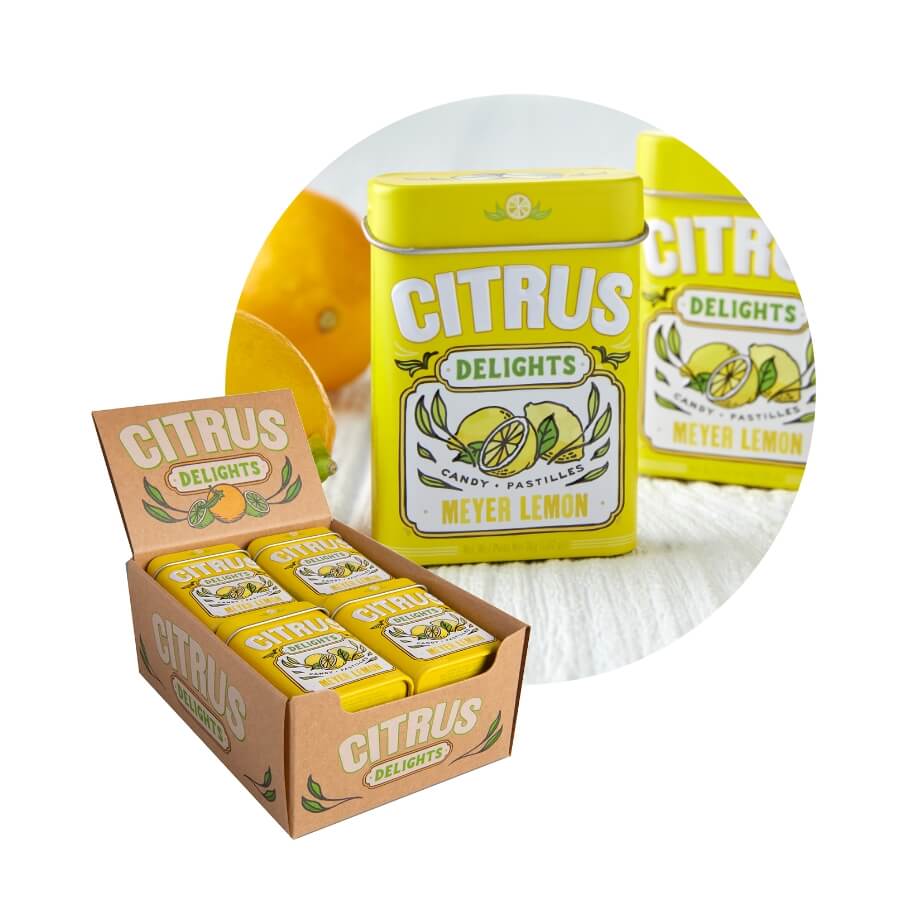 Citrus Delights Candy, 1.07 Ounce (30g) Tin - 12 Count Display Box
