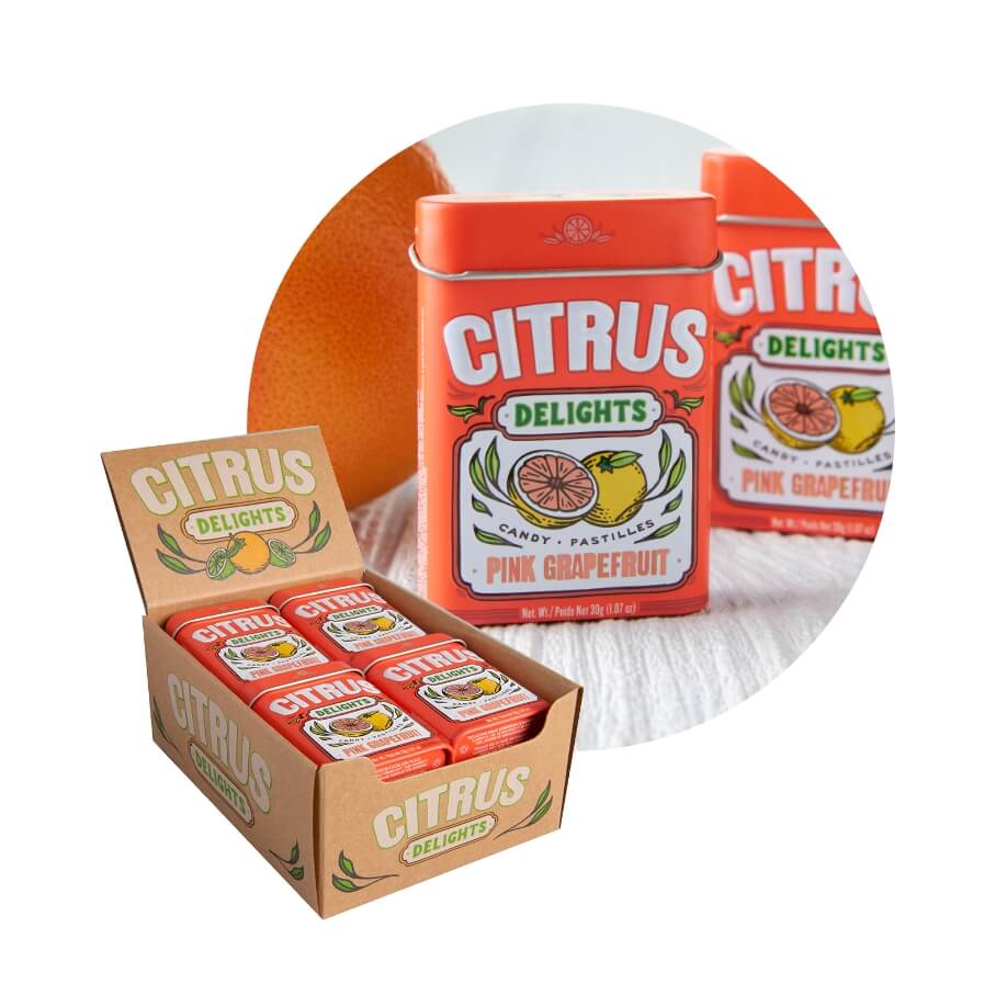 Citrus Delights Candy, 1.07 Ounce (30g) Tin - 12 Count Display Box