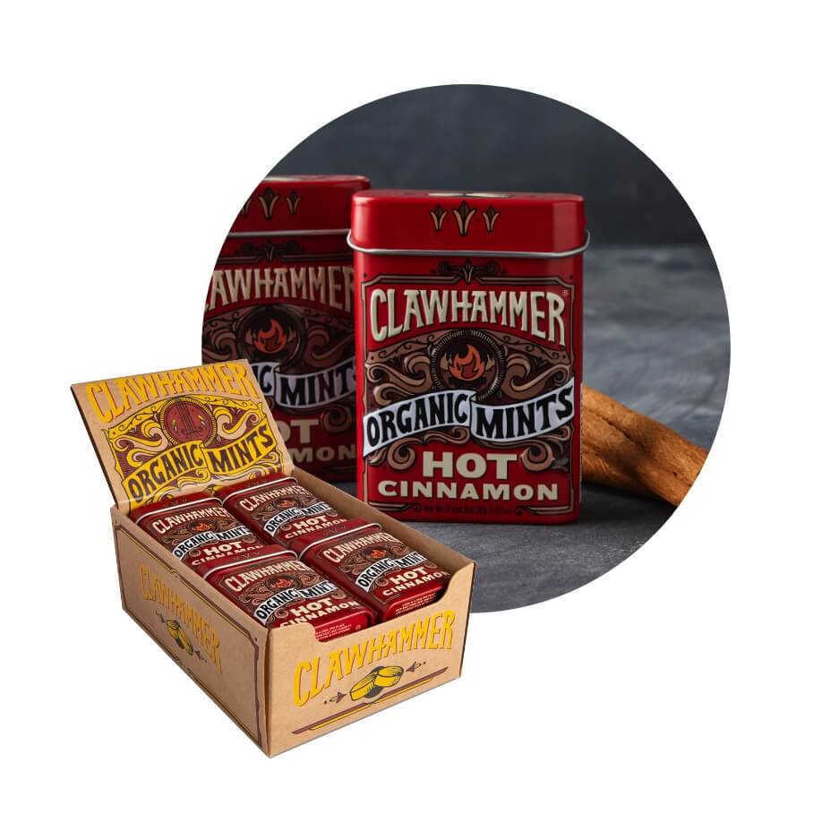 Clawhammer Organic Mints Candy, 1.07 Ounce (30g) Tins - 12 Count Display Box