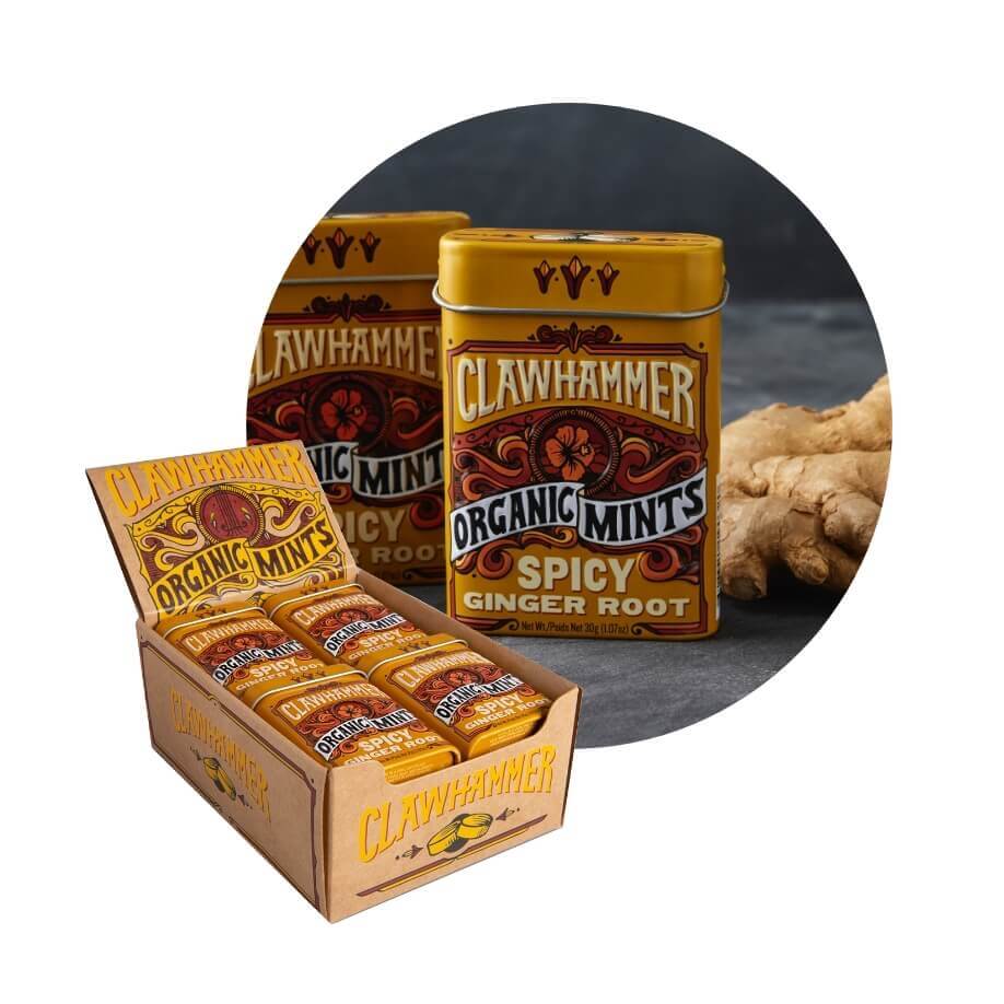 Clawhammer Organic Mints Candy, 1.07 Ounce (30g) Tins - 12 Count Display Box