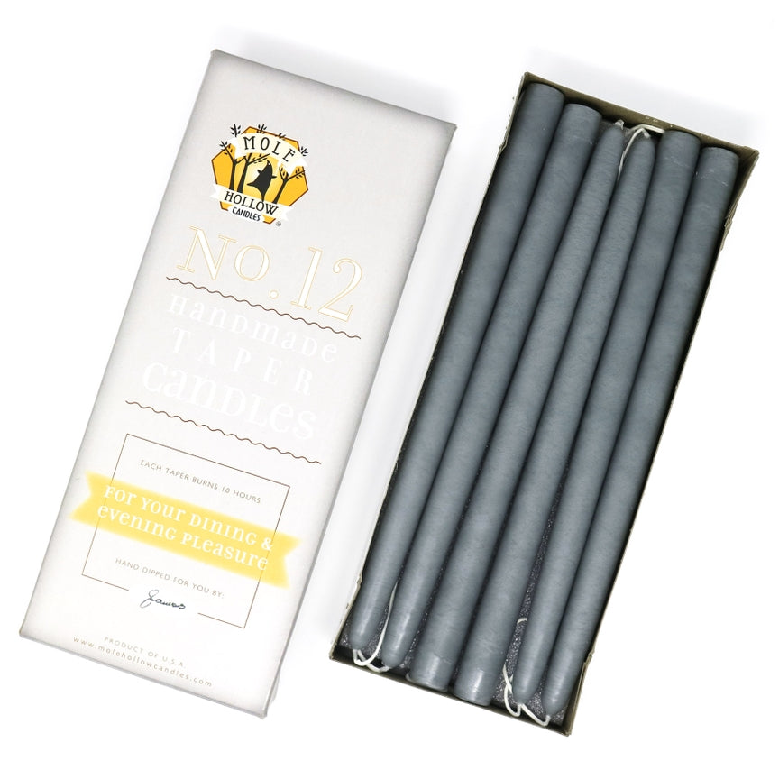 Mole Hollow Candles, 12" Unscented Taper Candle, Set of 12 - Choose from 39 Colors!