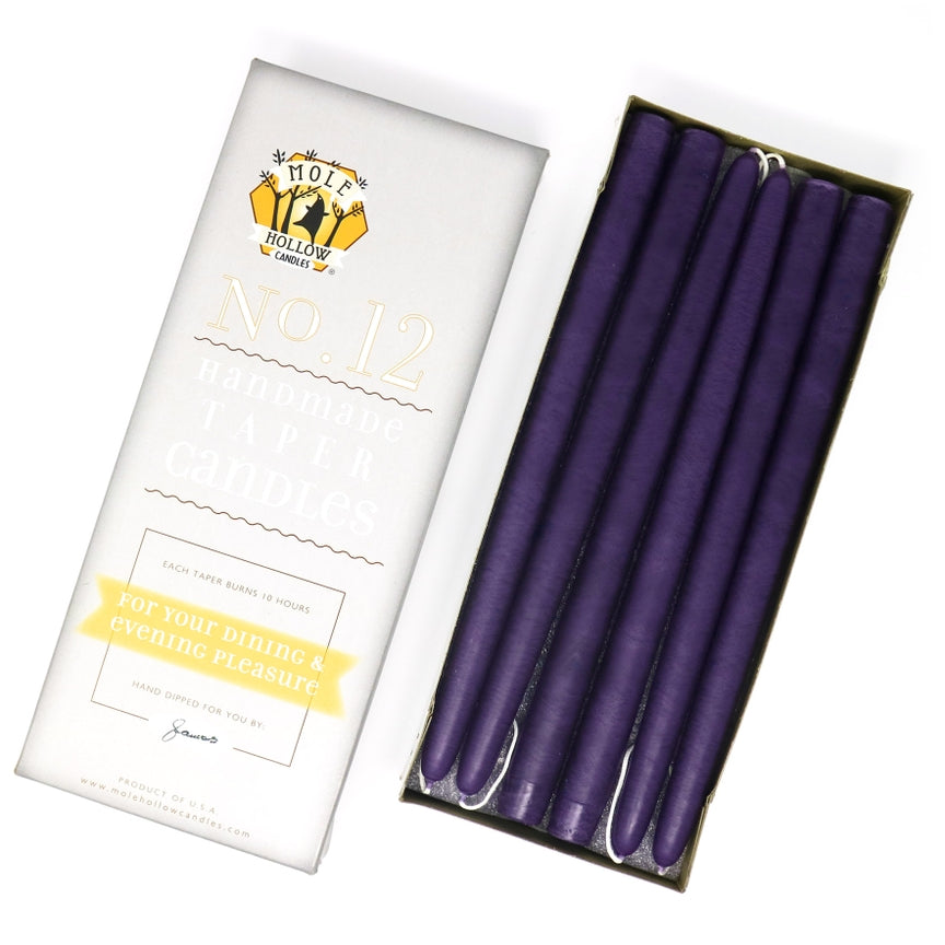 Mole Hollow Candles, 12" Unscented Taper Candle, Set of 12 - Choose from 39 Colors!