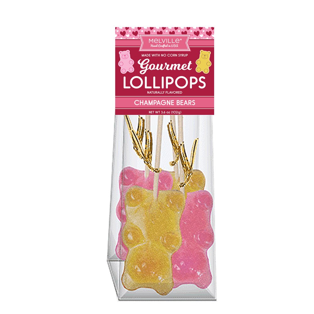 Melville Candy Valentine Hard Candy Lollipops, 3 Count Gusset Bag
