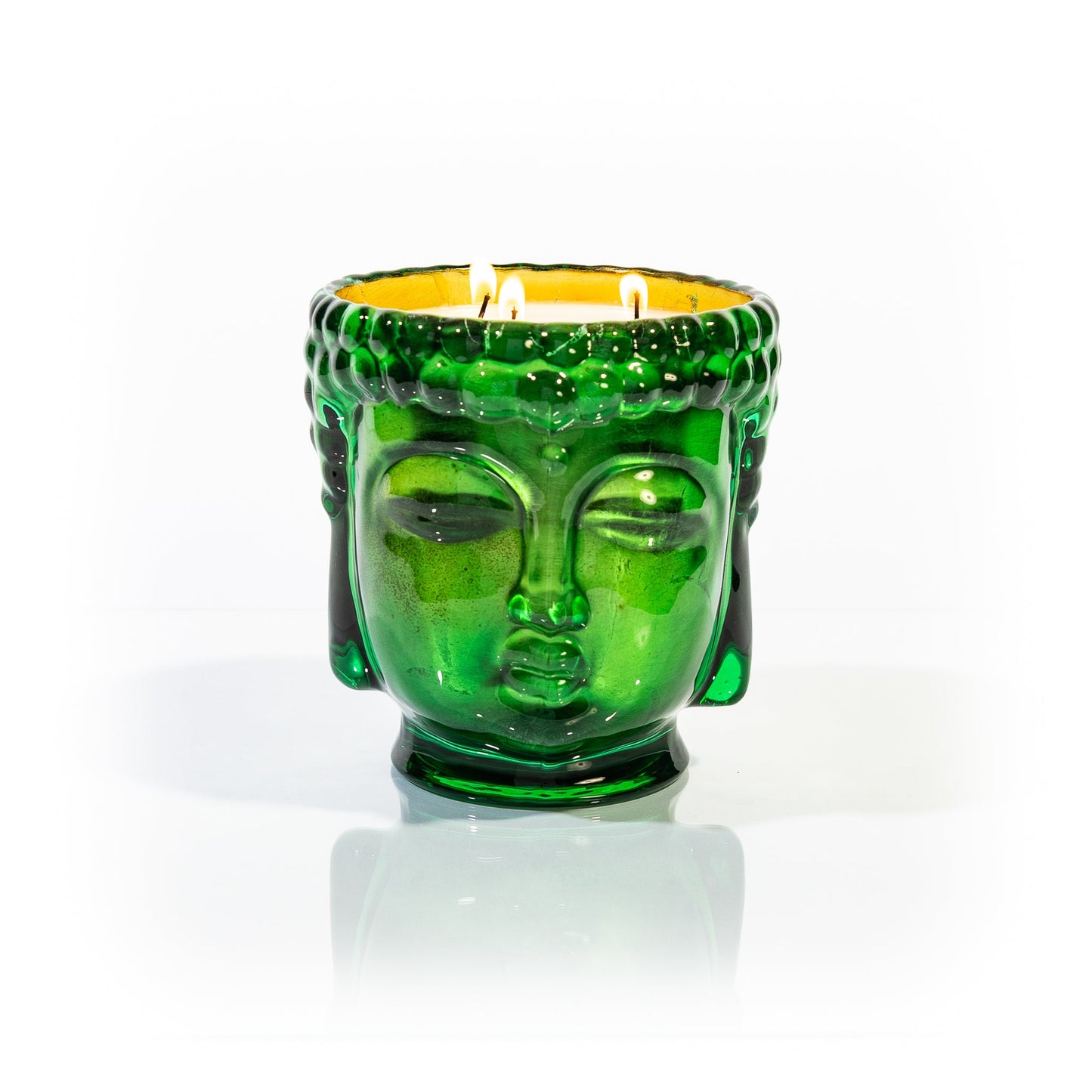 Cleopatra Emerald Green Glass Buddha, 24K Gold, 3 Wick Scented Candle, 40 oz