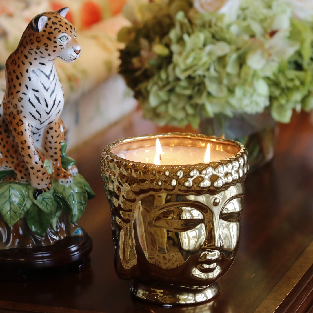 Metallic Gold Buddha Double Wick Candle, Palo Santo Fragrance, 40 oz