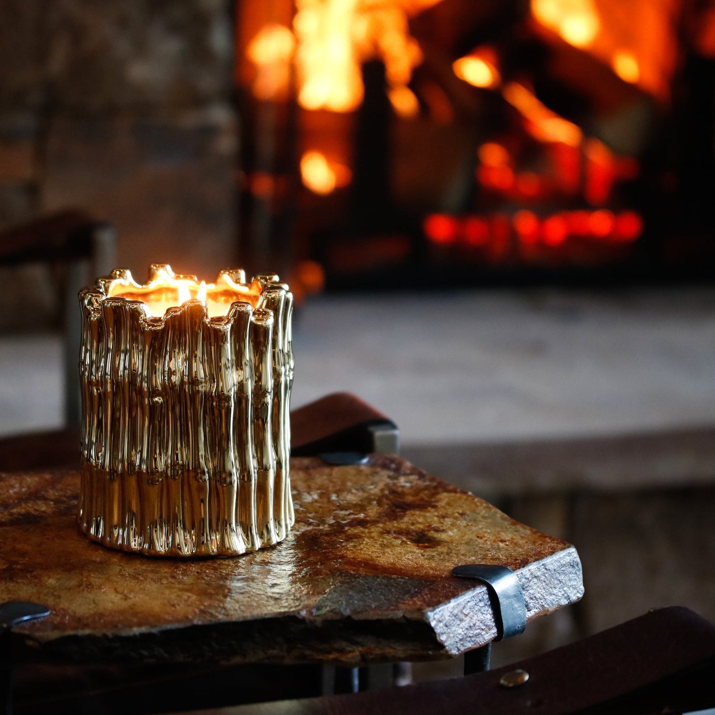 Metallic Gold Sagano Double Wick Candle, Champagne Rose Fragrance, 34 oz