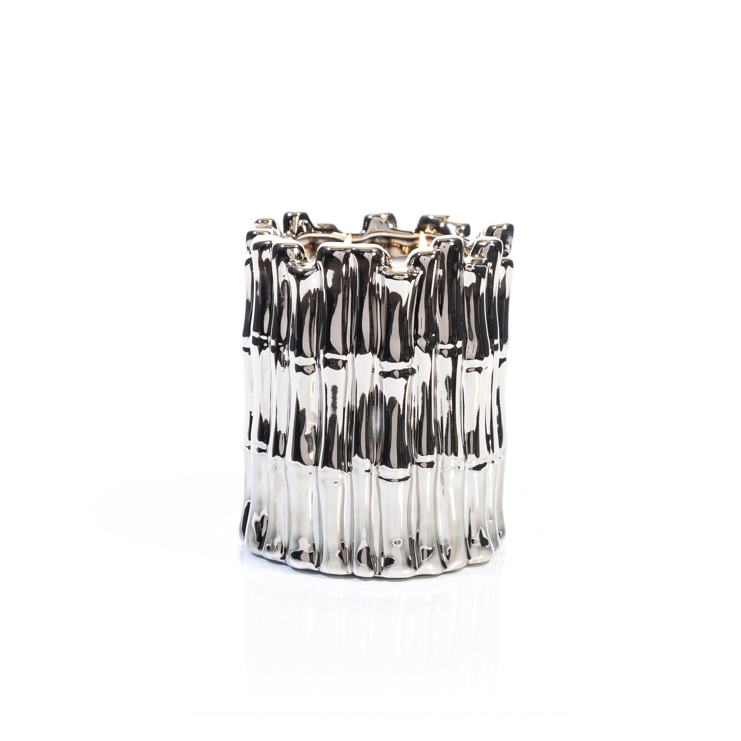 Metallic Silver Sagano Double Wick Candle, Ivory Musk Fragrance, 34 oz