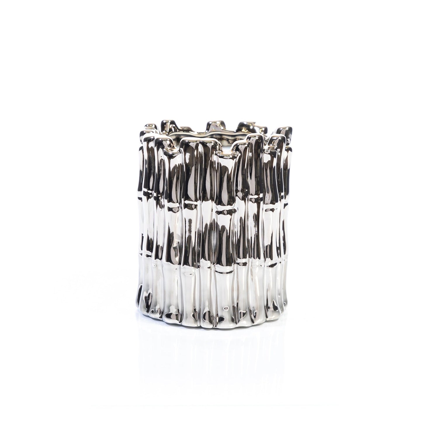Metallic Silver Sagano Double Wick Candle, Ivory Musk Fragrance, 34 oz