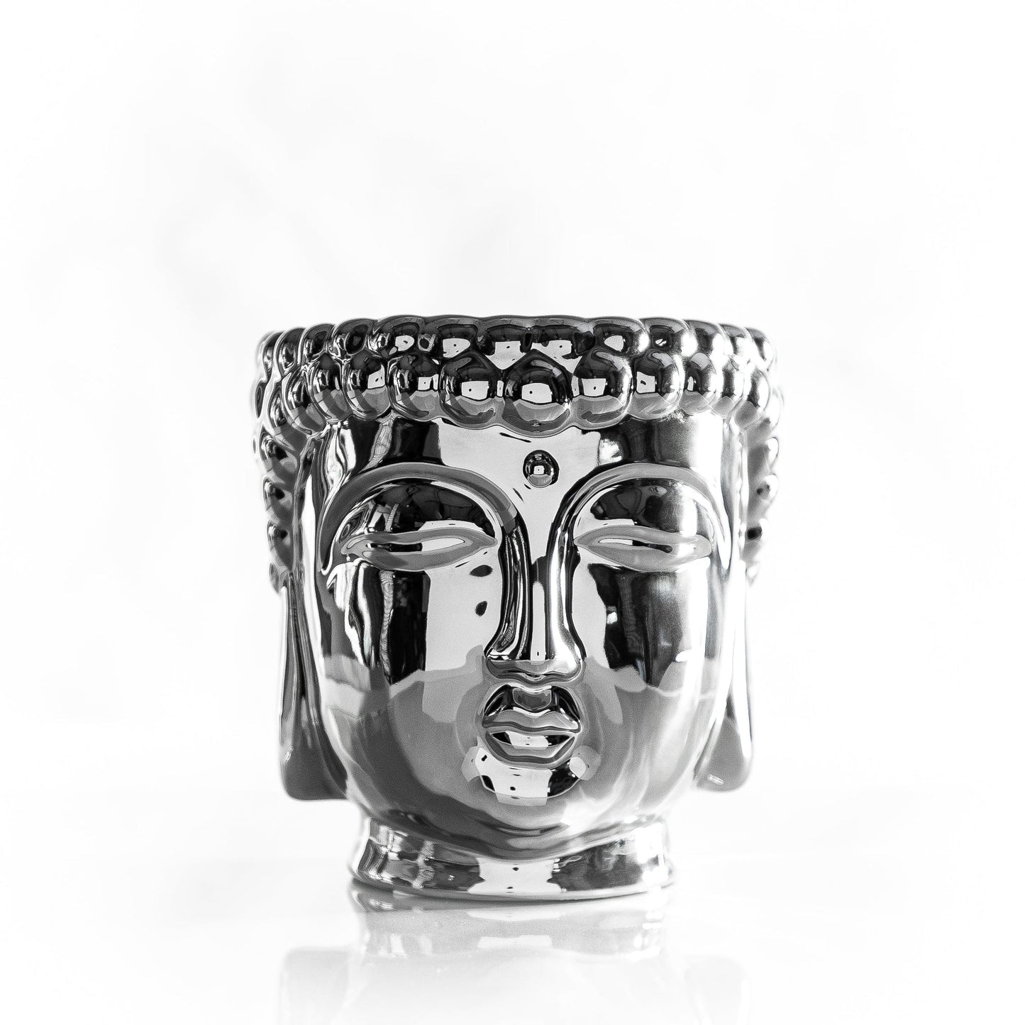 Metallic Silver Buddha Double Wick Candle, Cassis Pomegranate Fragrance, 40 oz