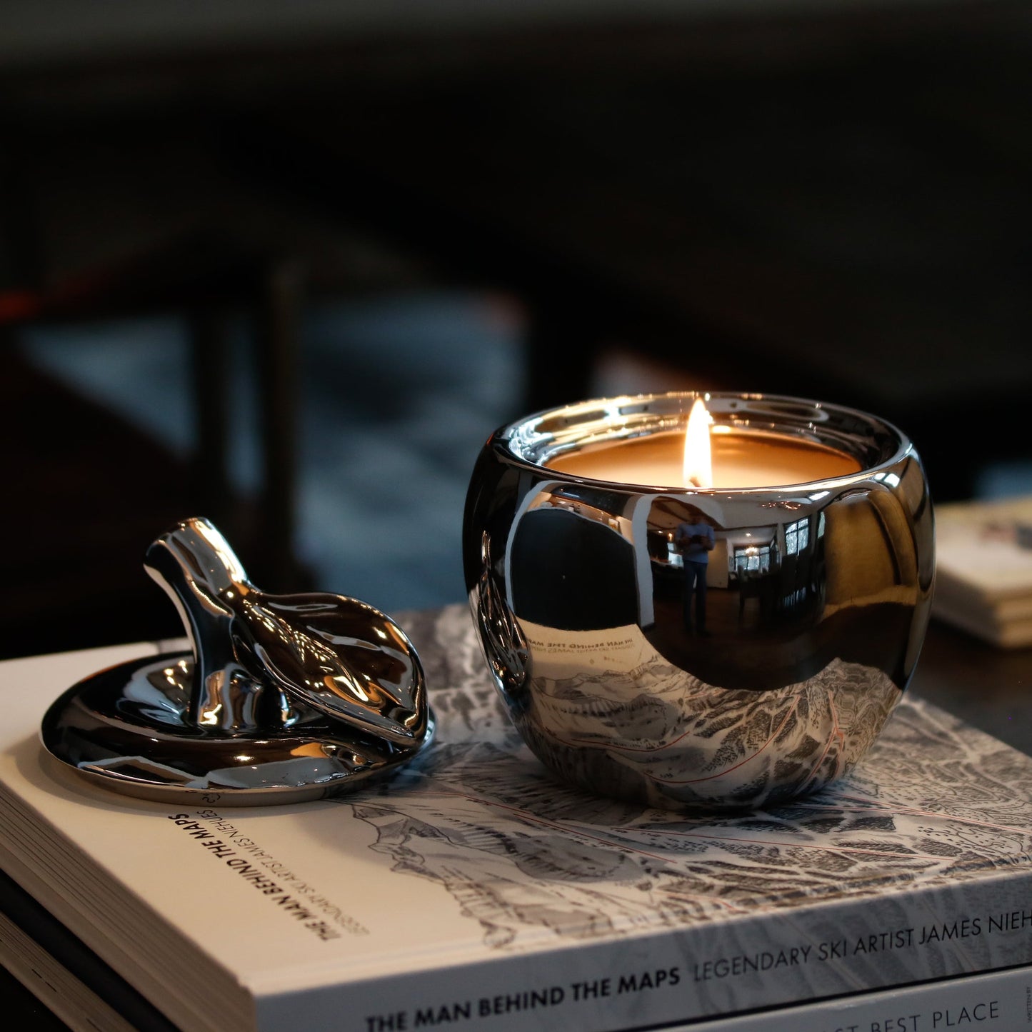 Metallic Silver Malus Apple Candle, Jasmine Lily Fragrance, 20 oz