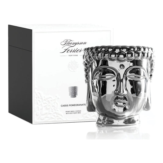 Metallic Silver Buddha Double Wick Candle, Cassis Pomegranate Fragrance, 40 oz