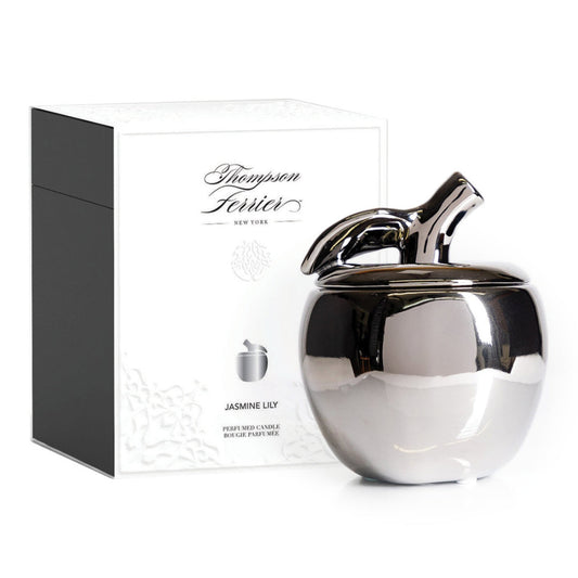 Metallic Silver Malus Apple Candle, Jasmine Lily Fragrance, 20 oz