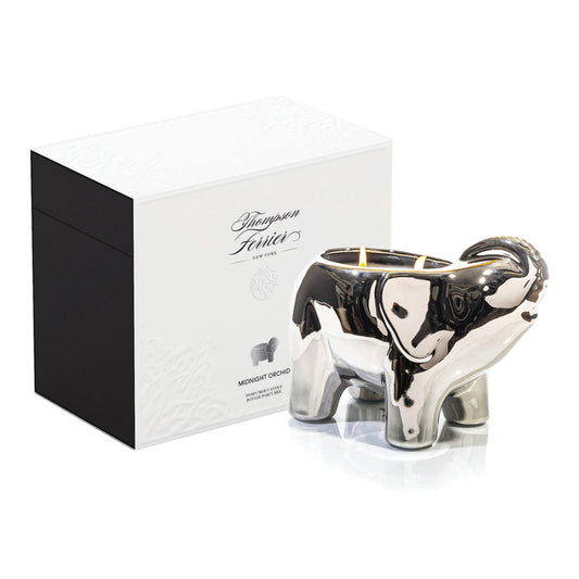 Metallic Silver Elephant Double Wick Candle, Midnight Orchid Fragrance, 28 oz