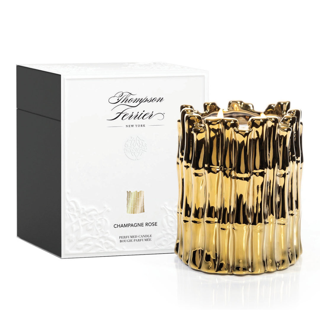 Metallic Gold Sagano Double Wick Candle, Champagne Rose Fragrance, 34 oz