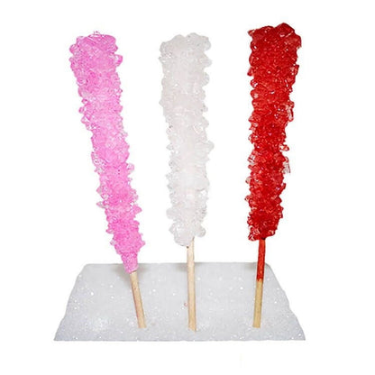 Valentine Assortment Rock Crystal Candy Stick, Clear, Pink, Red Individually Wrapped Middle Size Stick - 24 Count Display Box