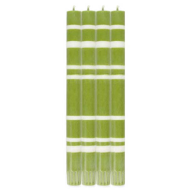 British Colour Standard - 25cm / 10'' H - Striped - Eco Dinner Pistachio Green and Pearl Candles, Gift Box of 4