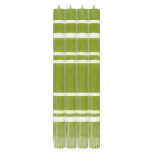 British Colour Standard - 25cm / 10'' H - Striped - Eco Dinner Pistachio Green and Pearl Candles, Gift Box of 4