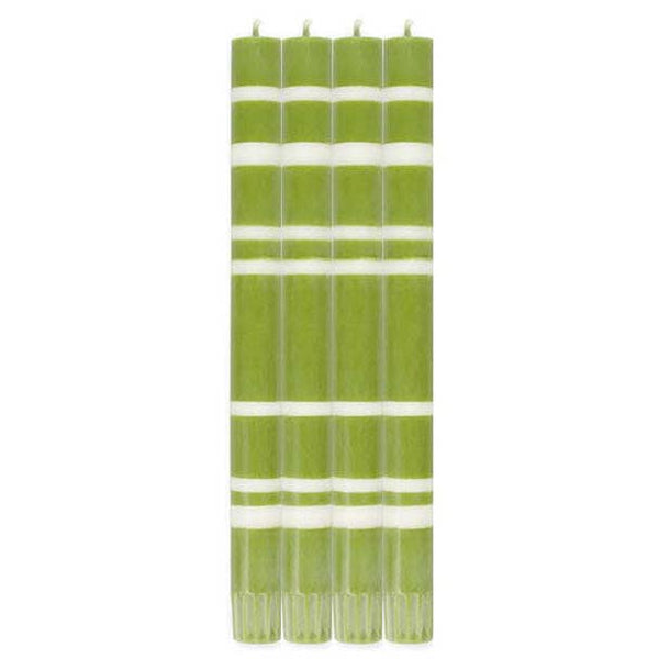 British Colour Standard - 25cm / 10'' H - Striped - Eco Dinner Pistachio Green and Pearl Candles, Gift Box of 4