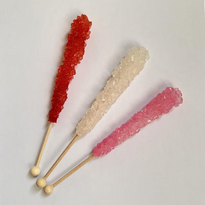 Valentine Assortment Rock Crystal Candy Stick, Clear, Pink, Red Individually Wrapped Middle Size Stick - 24 Count Display Box