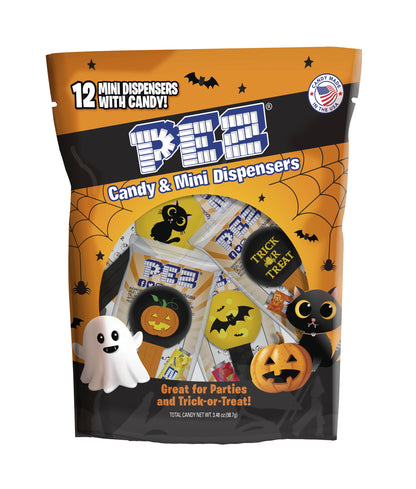 PEZ Candy Halloween Party Bag, 12 Individually Wrapped Candy Dispensers, Each with 1 Candy Refill, 1 Count, 3.48oz