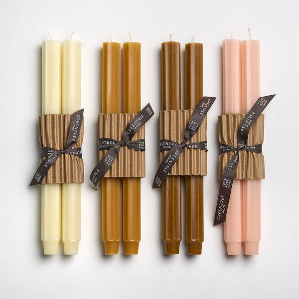 Greentree Home Candle, 12" Fluted Unscented Taper Handmade Beeswax Candles