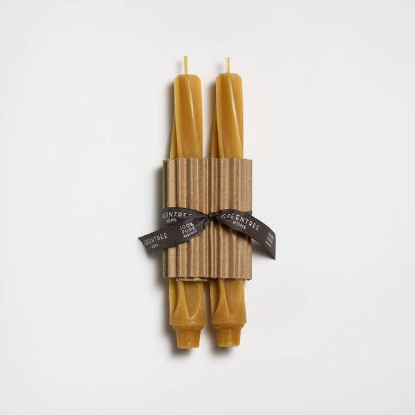 Greentree Home Candle, 9" Twist Unscented Taper Handmade Beeswax Candles