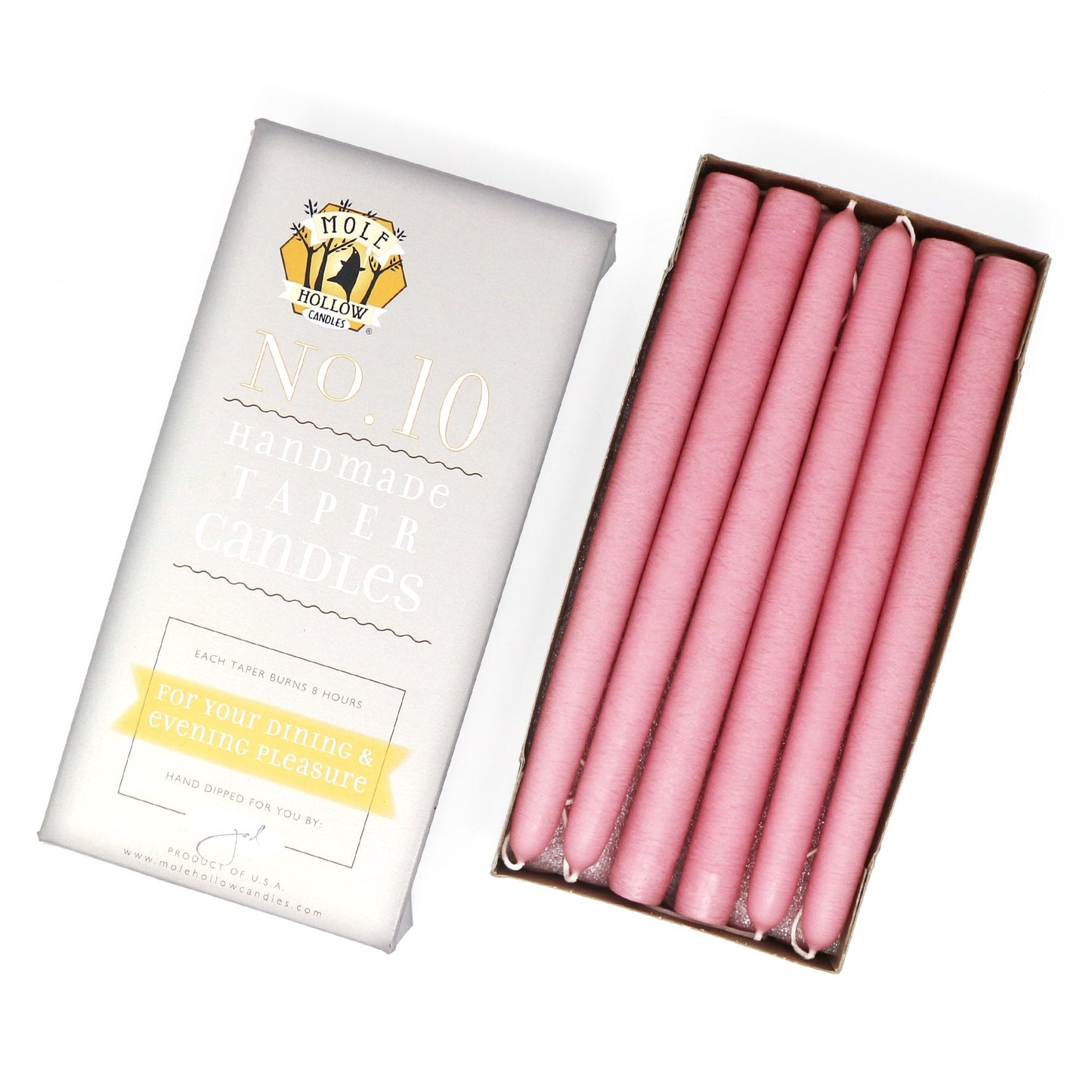Mole Hollow Candles, 10" Unscented Taper Candle, Set of 12 - Choose from 40 Colors!