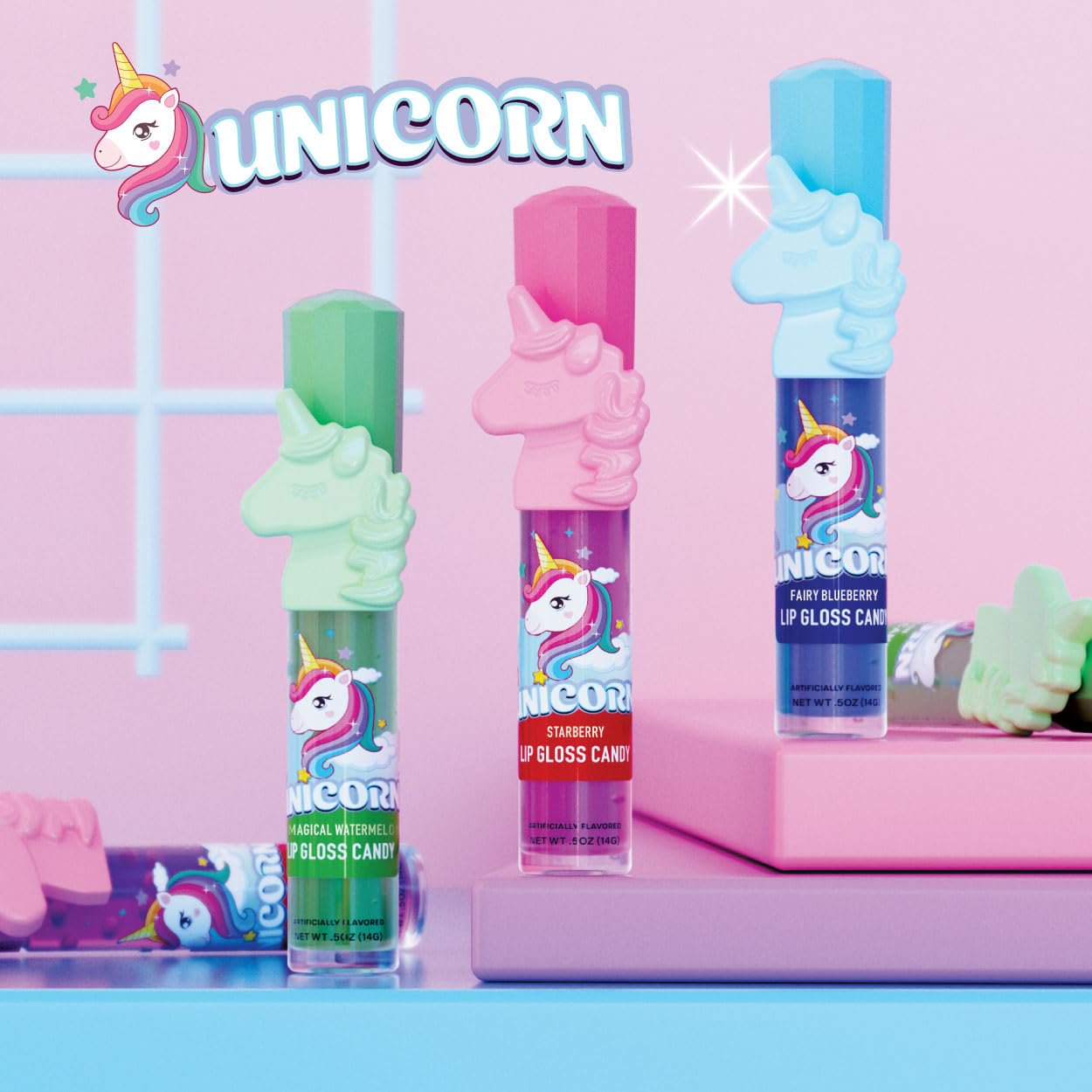 Doveli Unicorn Lip Gloss Candy 0.5 Ounce Tube - 24 Count Display Box