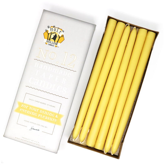 Mole Hollow Candles, Beeswax Taper Candles, Set of 12