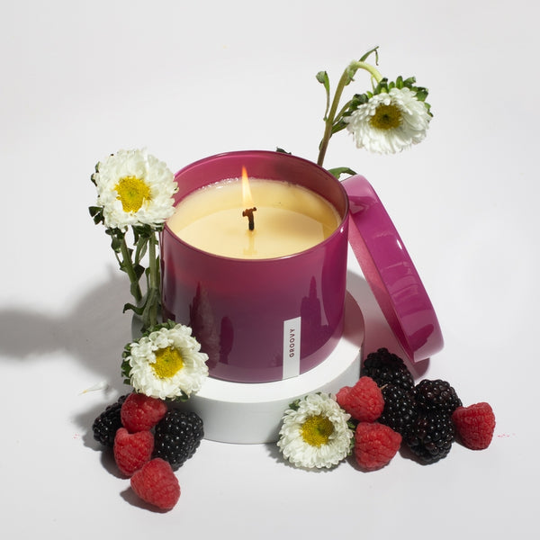 Vella & Co, Groovy Daisy & Cashmere 16 Ounce Soy Candle, Purple Glass