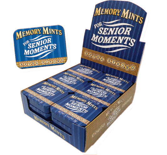 Memory Mints, Sugar Candy for Senior Moments, 1.5 Ounce Tin - 18 Count Display Box