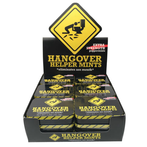 Hangover Helper Mints Extra Strong Peppermints, 1.5 Ounce Tin - 18 Count Display Box