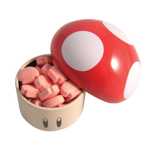 Nintendo Super Mario Bros. Mushroom Sours. 0.9 Ounce Sour Cherry and Green Apple candies Tin - 12 Count Display Box