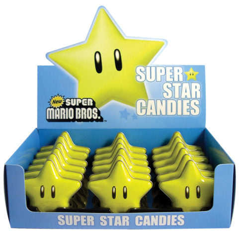 Nintendo Super Mario Bros., Super Star Candies, 6 Ounce Candy Tin - 18 Count Display Box